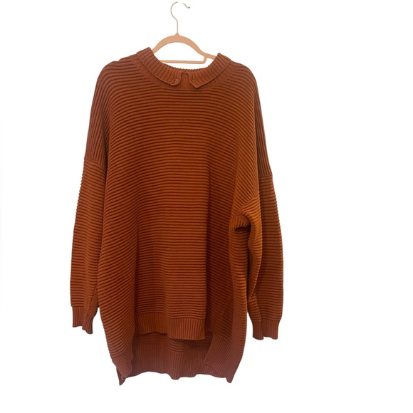 Anthropologie Able rust ribbed oversized sweater dress Peter Pan collar 1X - Picture 1 of 10